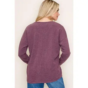 Finley V-Neck Exposed Stitch Long Sleeve Knit Top