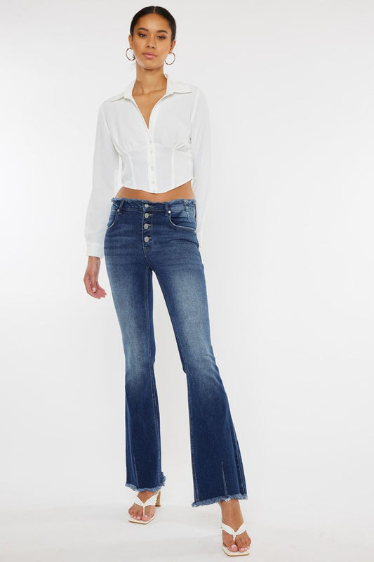 Mid Rise Exposed Button Fly Flare Kancan Jeans